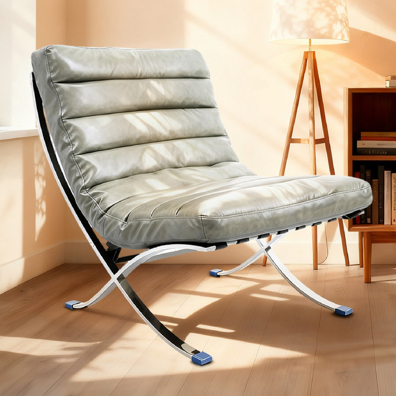 Fauteuil d'appoint pliant en cuir capitonné gris et argent, Gris