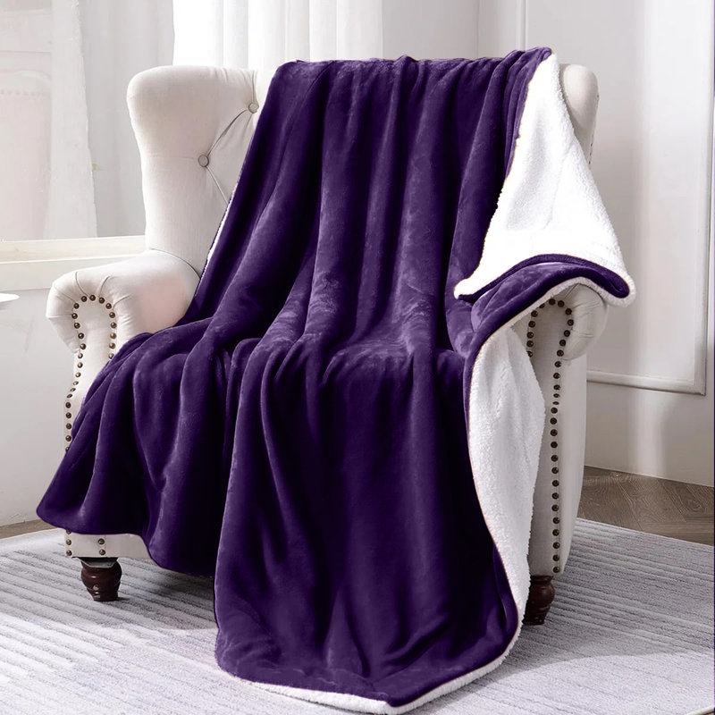 Sanborn Soft Reversible Sherpa Fleece Fur Thick Blanket Throw, 150cm x 200cm, Purple