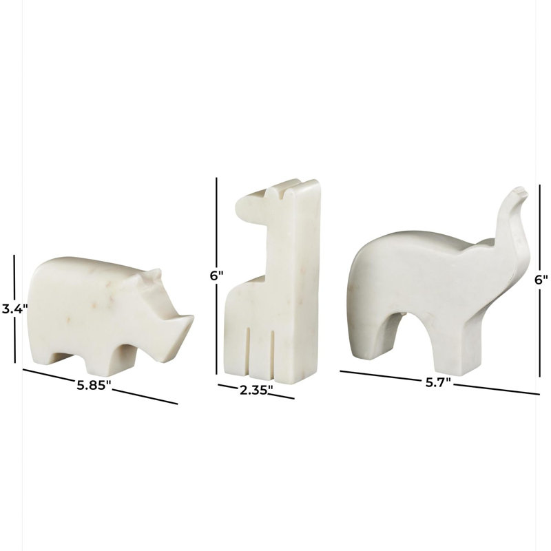 Cole And Grey Marble Small Rounded Safari Animals Sculpture With Copper Accents, 3.4" H X 5.85" W X 1.5" D, Cream