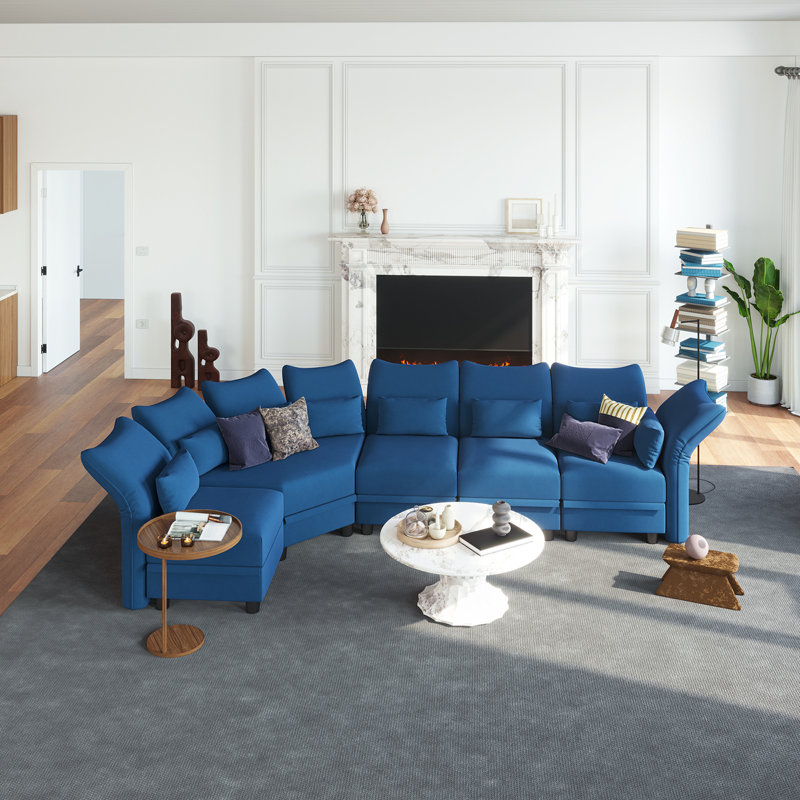 Canapé modulaire 5 pièces Onome, Velours bleu