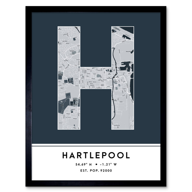 Hartlepool England United Kingdom City Map by Wee Blue Coo - Single Picture Frame Typography