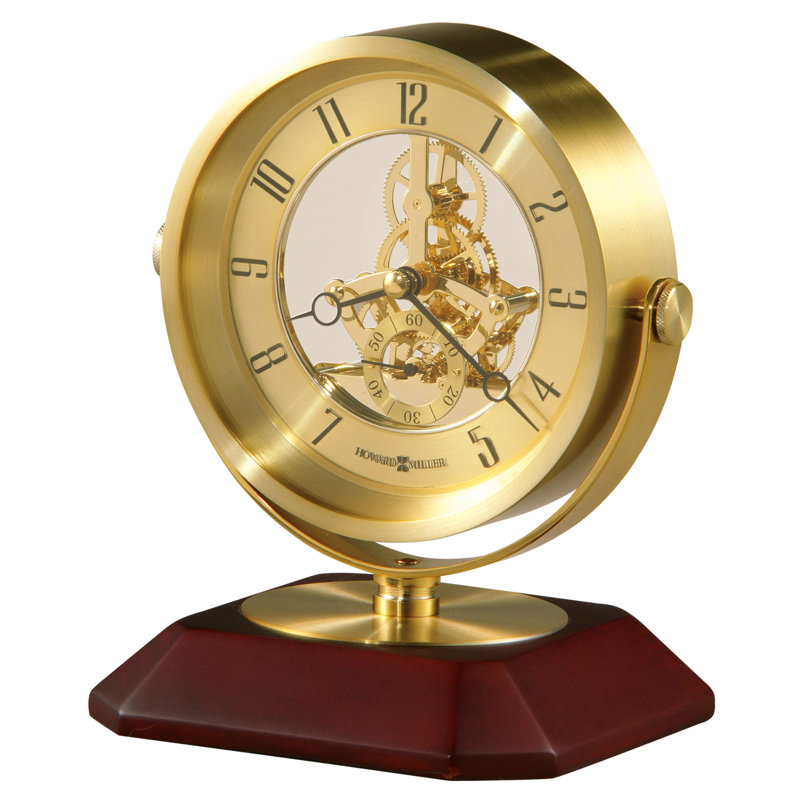 Modern & Contemporary Analogue Metal Quartz Movement / Crystal Tabletop Clock in Brushed Brass/Rosewood
