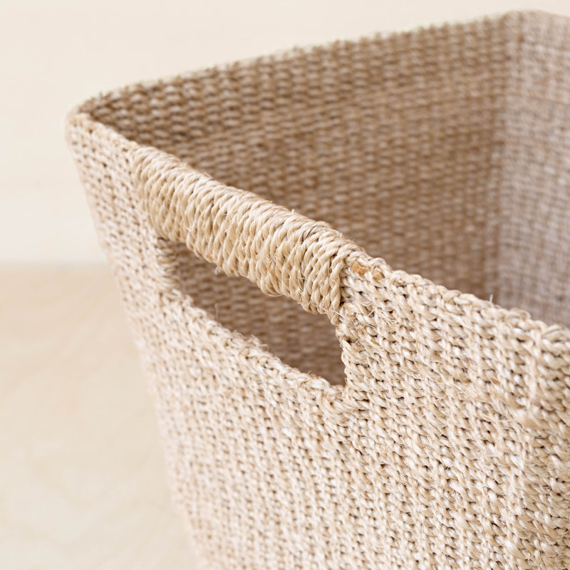 Natural Tapered Square Floor Basket with Cutout Handles