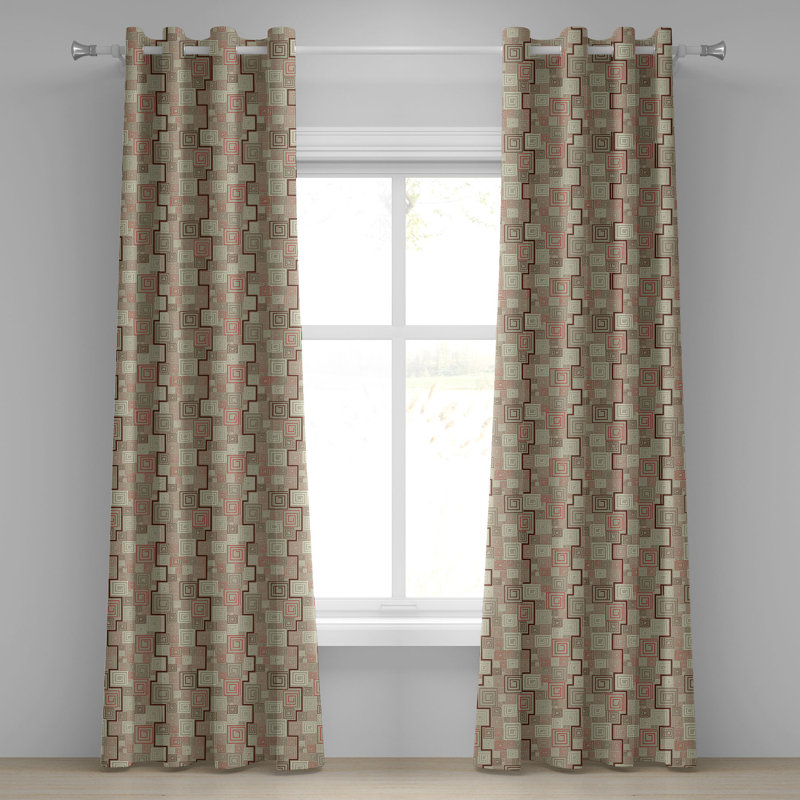 Latitude Run® Abstract Grommet Curtain Decorative 2-Panel Window Drapes, 50"x96", Redwood Tan Red, 50" W x 108" L