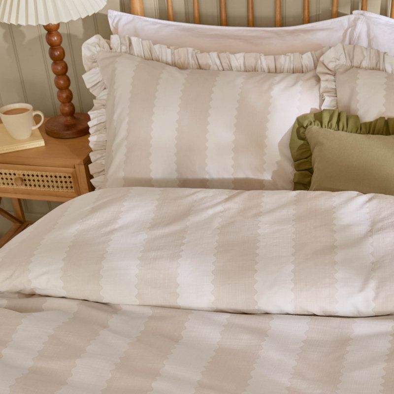 Birdie Stripe Cotton Blend Striped Duvet Cover Set with Pillowcases Included, Single Duvet Cover + 1 Standard Pillowcase
