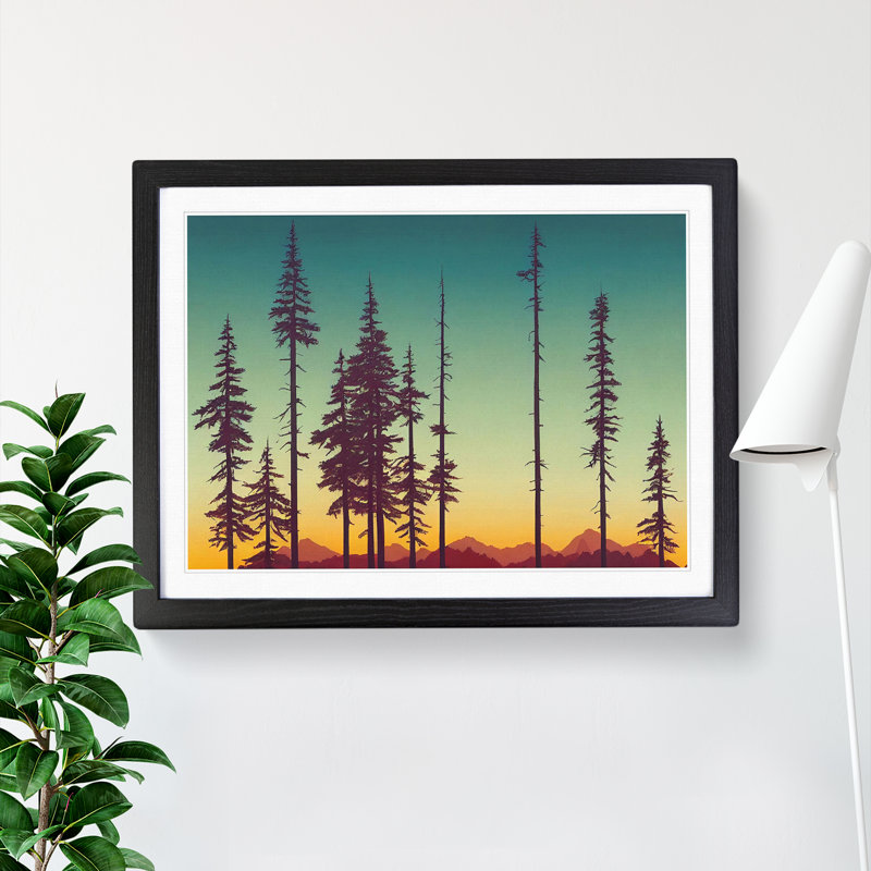 Ethereal Pine Tree Forest - Single Picture Frame Painting, Black, 25cm H x 34cm W x 2cm D