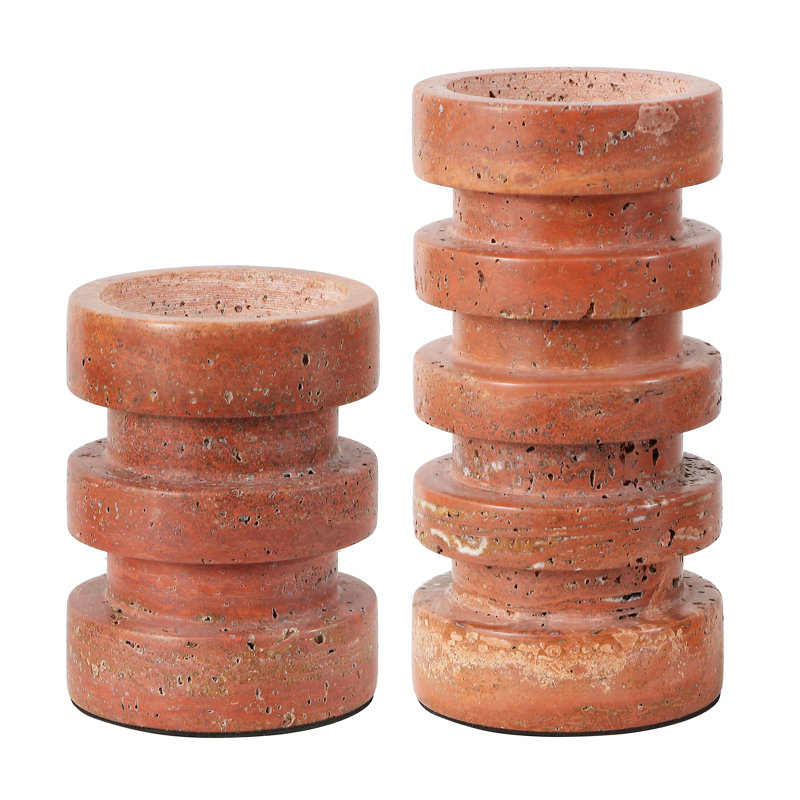 Capri Travertine Candle Holder Set Of 2