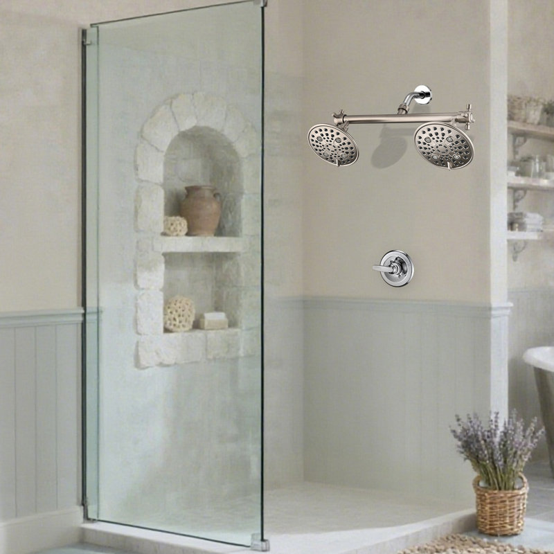 Double pomme de douche double, haute pression à 6 réglages de conception de pomme de douche pour un couple ou une personne sur une salle de bain de plain-pied