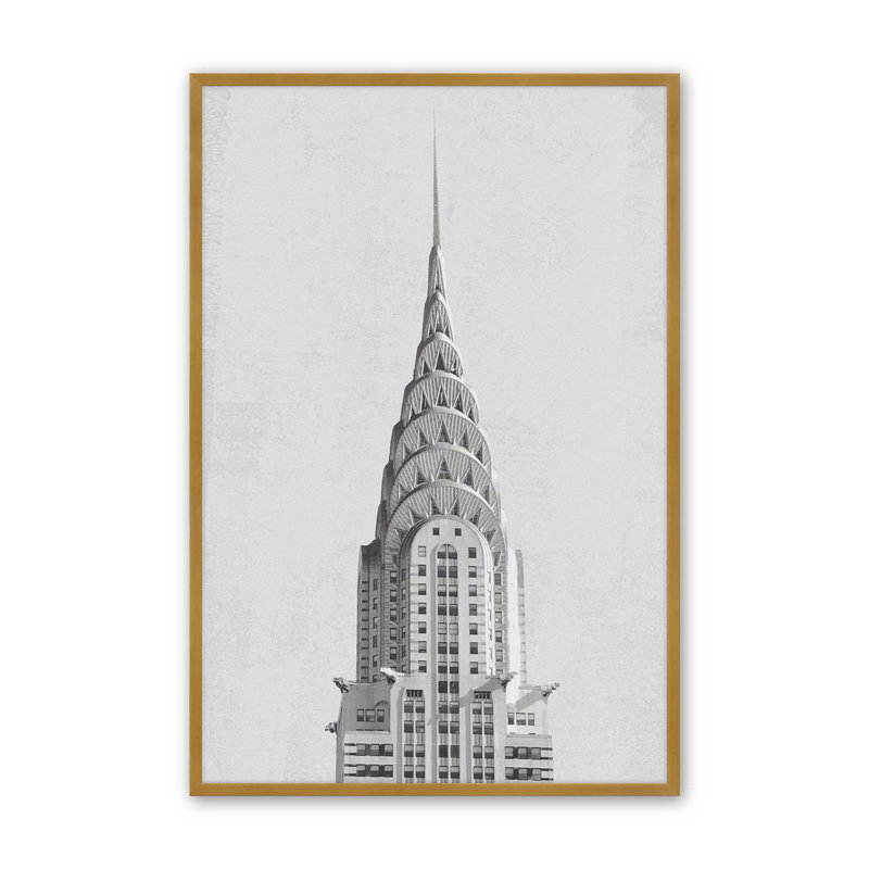 «Chrysler Building NYC», reproduction d'art, Papier avec cadre ouvert sans passe-partout, H 19,5 po x l 13,5 po, Doré