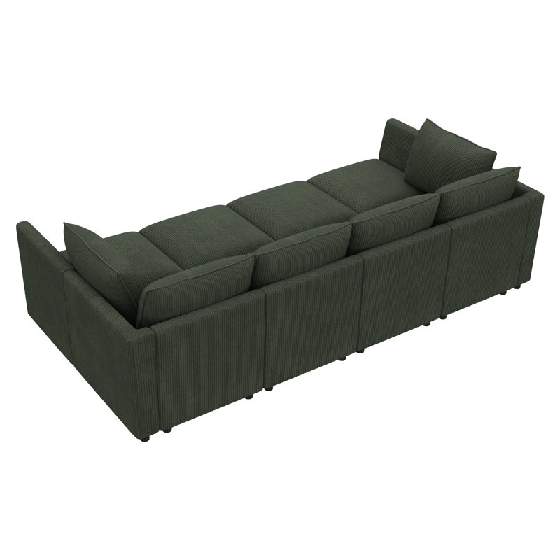 Canapé-lit modulaire en forme de U avec rangement Tremee - vert, Velours côtelé vert