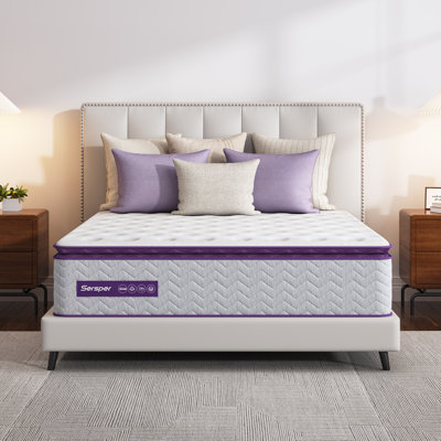 Matelas hybride Sersper, mi-ferme, mousse à mémoire de forme rafraîchissante et ressorts zonés, plateau-coussin, 8 po à 14 po