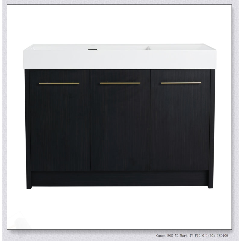 Meuble-lavabo autoportant de 48 pouces avec lavabo en résine, porte à fermeture douce et rangement spacieux pour les salles de bain modernes