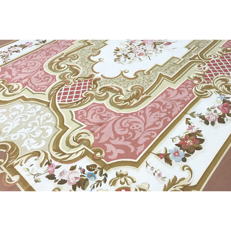 Hand-Knotted High-Quality Rose and Ivory Area Rug