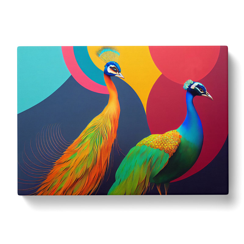 Two Peacocks - Wrapped Canvas Print, 35cm H x 50cm W x 3cm D