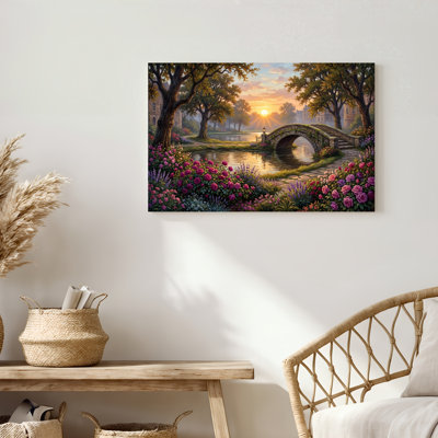 Art mural sur toile Gallery Wrap pour le salon, la chambre à coucher, le bureau ou le vestibule - Décoration murale décorative avec jardin coucher de soleil