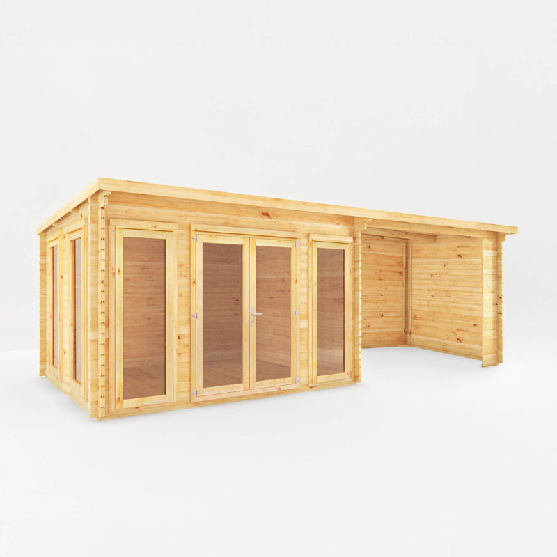 Mercia 23ft x 10ft Studio Pent Log Cabin With Patio Area (28mm)