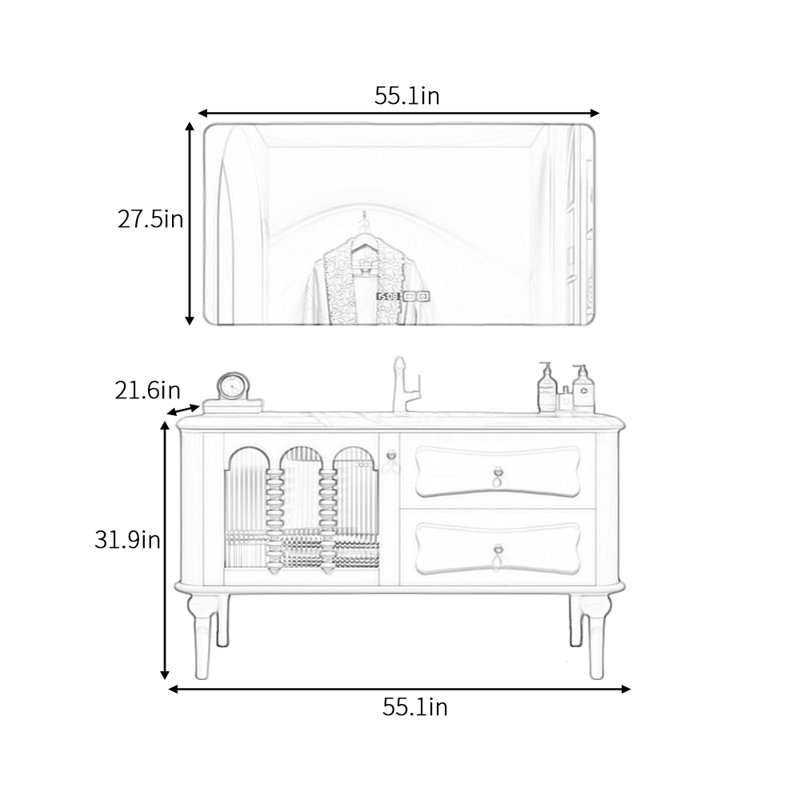 French minimalist cream-style bathroom cabinet, 55"
