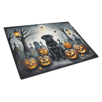 Black Pug Spooky Halloween Glass Cutting Board Large