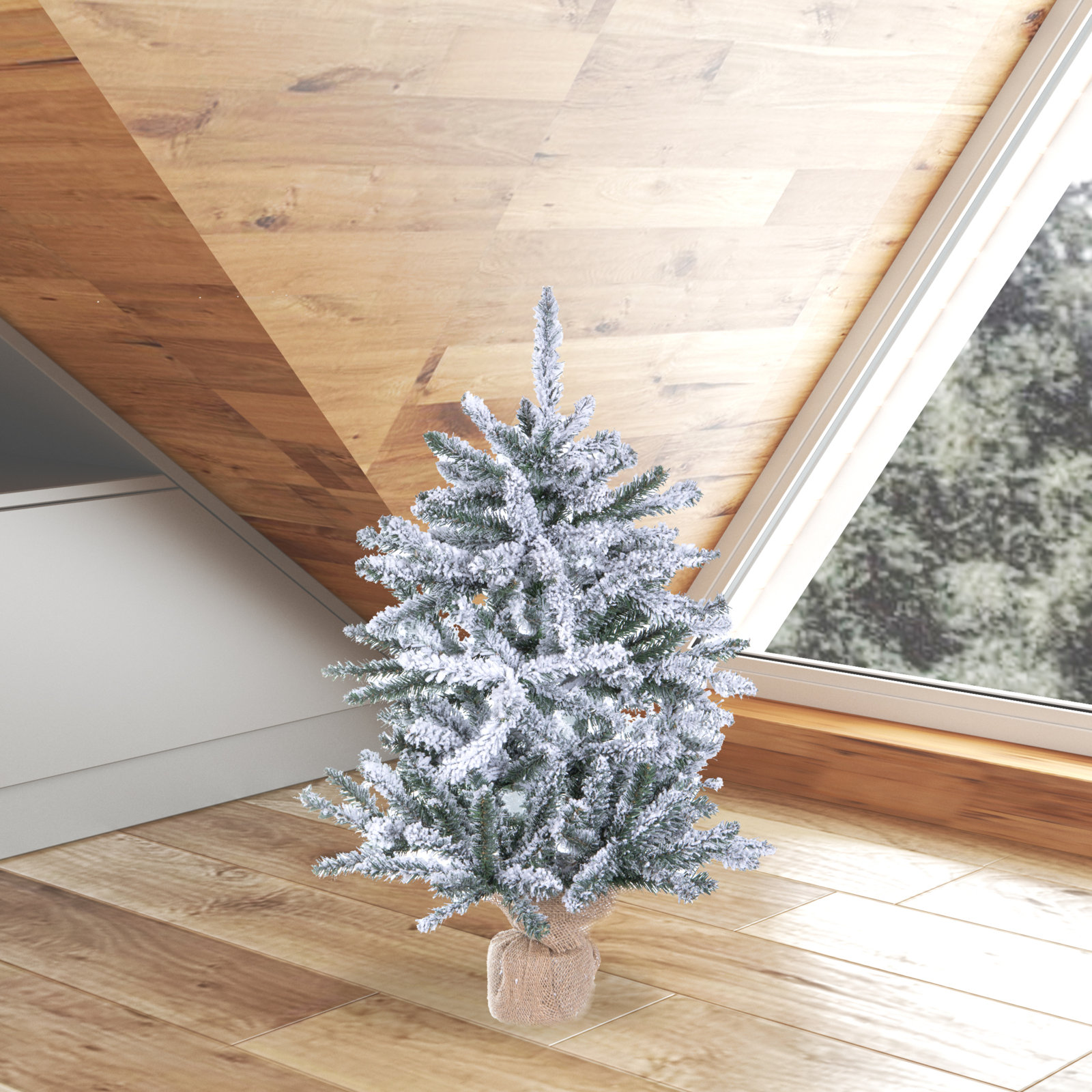 Flocked Anoka Pine Pre-Lit Christmas Tree, 2.5 'H