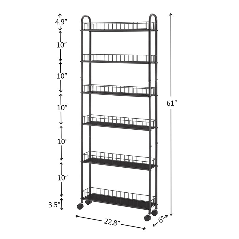 Quashon Metal Shelving Unit with Wheels, 61.22" H x 6.10" W x 22.83" D