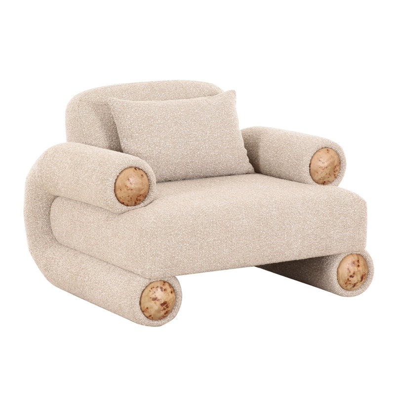 Ranlo - Fauteuil d'appoint moderne en tissu beige et loupe blanche