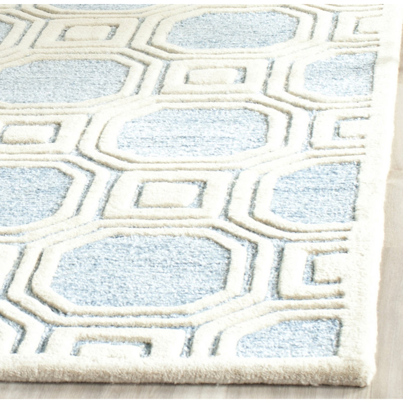 Mist Blue Hand-Tufted Wool Geometric Area Rug