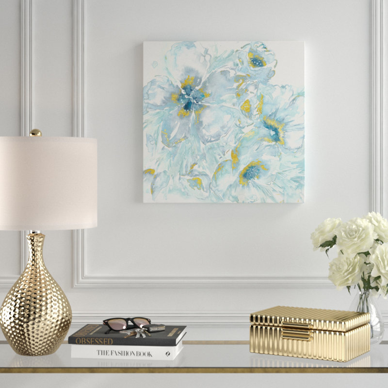 Watercolour Blues With Gold Leaf 2 - Wrapped Canvas Painting, 30 cm H x 30 cm W
