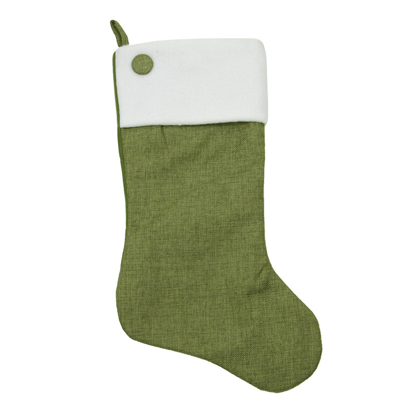 Chaussette de Noël 20 po avec boutons et manchette en molleton, Vert