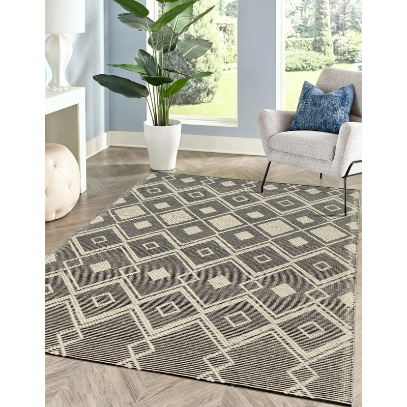 Luna Kilim Black Handmade Wool Area Rug, Rectangle 4' x 6'