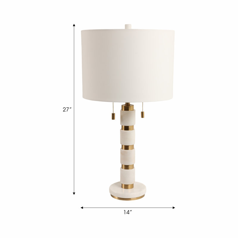 Mercer41 27X14" Stacked Marble Lamp With 2 Pulls, White/Gold