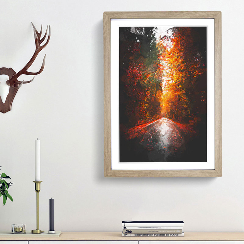 Autumn Road in Austria in Abstract - Picture Frame Graphic Art Print, Oak Framed, 36cm H x 27cm W x 2cm D