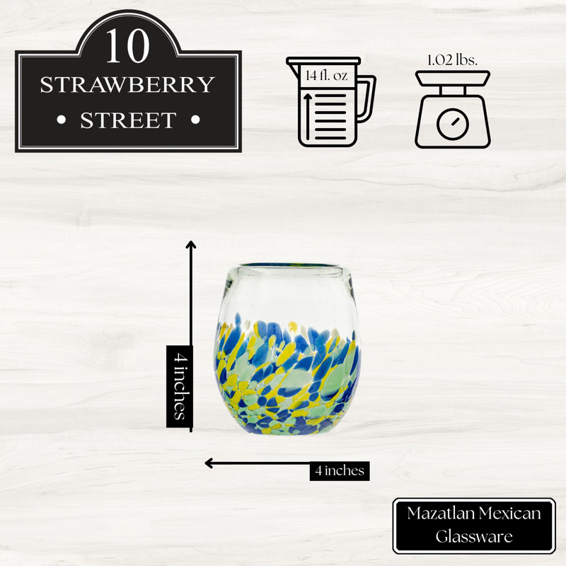 10 Strawberry Street Mazatlan Mexican Glassware, Stemless Wine Glass