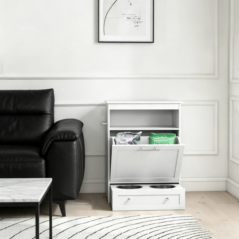 Meuble de rangement pour distributeur de nourriture pour animaux, PE, PP, 1 ensemble, blanc, rangement intégré, facile à nettoyer