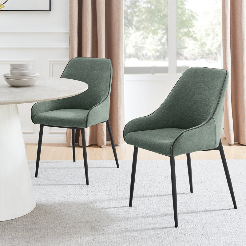 Ophelia Luxury Fabric Upholstered Dining Chair with Metal Legs, Green