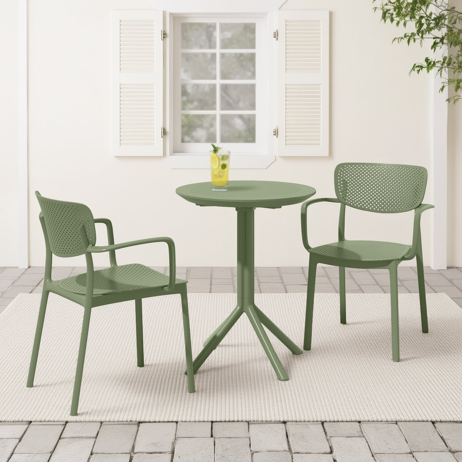 Farrah 24" Patio Bistro Set, Olive Green