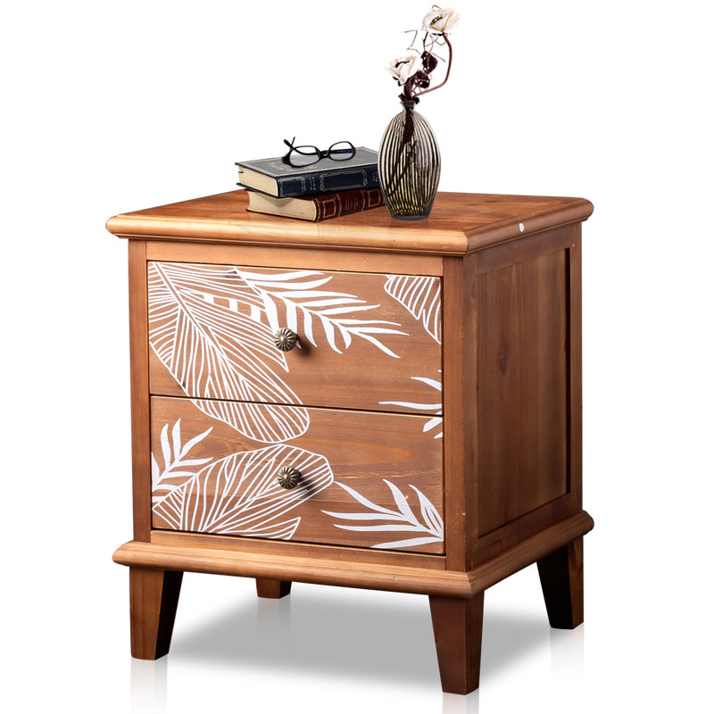 Table de chevet en bois massif avec 2 tiroirs