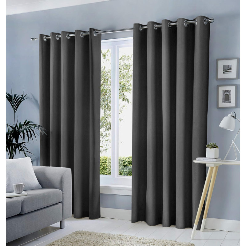 Blackout Eyelet Curtains Pair - Heavy Thermal Insulated Window Panels, Dark Grey, 168cm Width x 137cm Drop