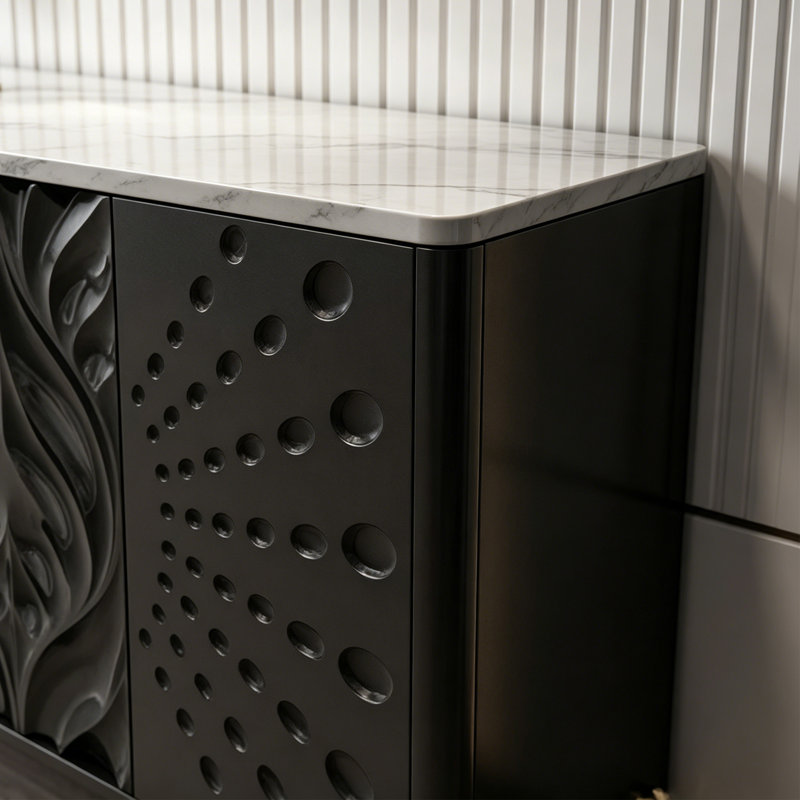 Armoire de salle à manger à sculpture italienne, 35.43" H x 59.06" W x 15.75" D, Black