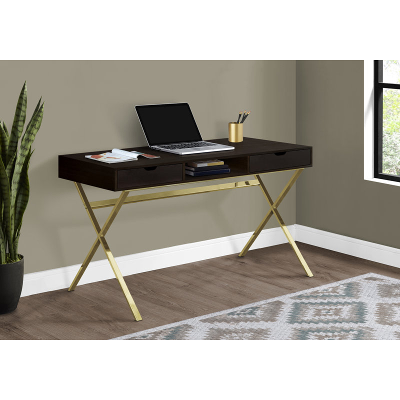 Bureau d'ordinateur, bureau personnel, ordinateur portable, tiroirs de rangement, L 48 po, bureau, métal, stratifié, Doré