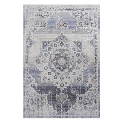 NAAR PAYAS Collection 5X7 Cream / Blue / Medallion Area Rug