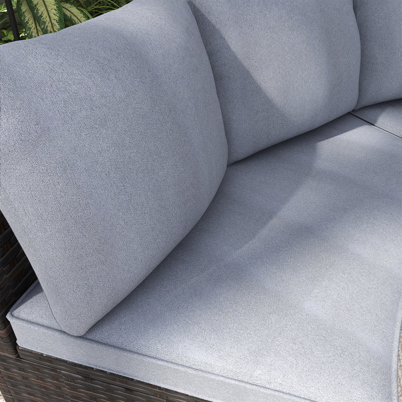 Ensemble de canapé de patio extérieur en demi-lune 5 pièces avec coussins et table en verre trempé, Gris
