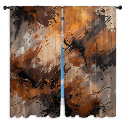 Rideaux de fenêtre abstraits et obscurcissant bruns orange et obscurcissant - 2 panneaux