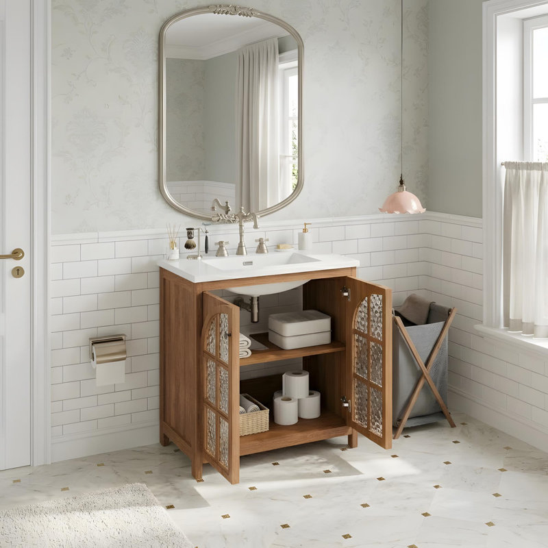 Meuble-lavabo de 30 po avec lavabo, portes à fermeture douce et tablettes réglables, Naturel antique