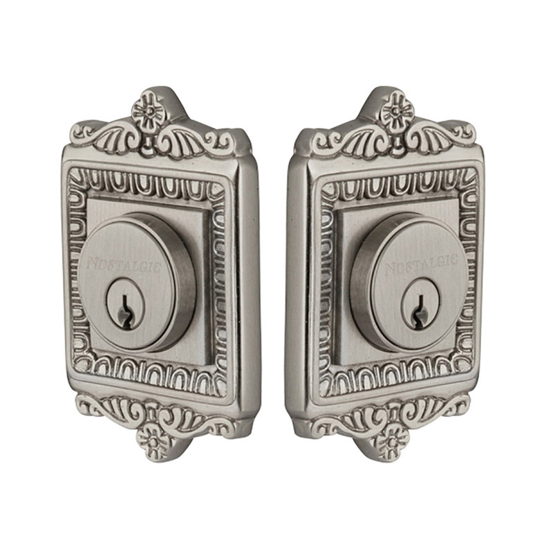 Nostalgic Warehouse Egg & Dart Plate Double Cylinder Deadbolt, 2.75, Satin Nickel