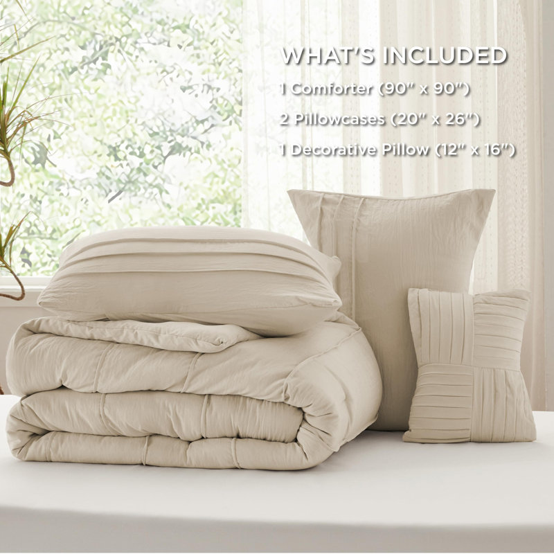 Bedsure Pinch Pleat Comforter Set Boho Bed-in-A-Bag Bedding Set with  Pillowcases for All Season, Linen