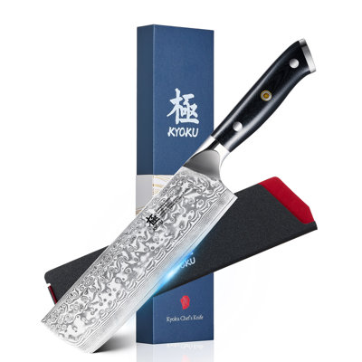 Kyoku Shogun Gin Series 7 - Inch Full Tang Japanese Vg10 Damascus Stainless Steel Nakiri Knife With Silver Ion Blade -  DKK-XCD1-AG-BNWF-1