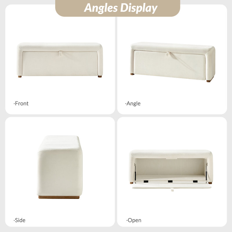 Delorise Modern 48.5”W Side-opening Storage Bench with Padded Cushion and Solid Wood Legs