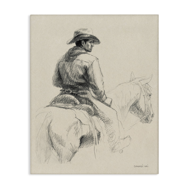  Cowboy et cheval, art mural sur toile par Danhui Nai, H 40 po x l 30 po