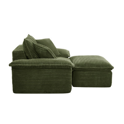 Oversized Sofa Chair And A Half With Deep Seat & Movable 2-Layer Ottoman Set,  Cloud Sofa Bed With Chaise, 1-Seater Modular Sectional Sleeper Couch For Living Room, No Assembly Teddy-Fleece
