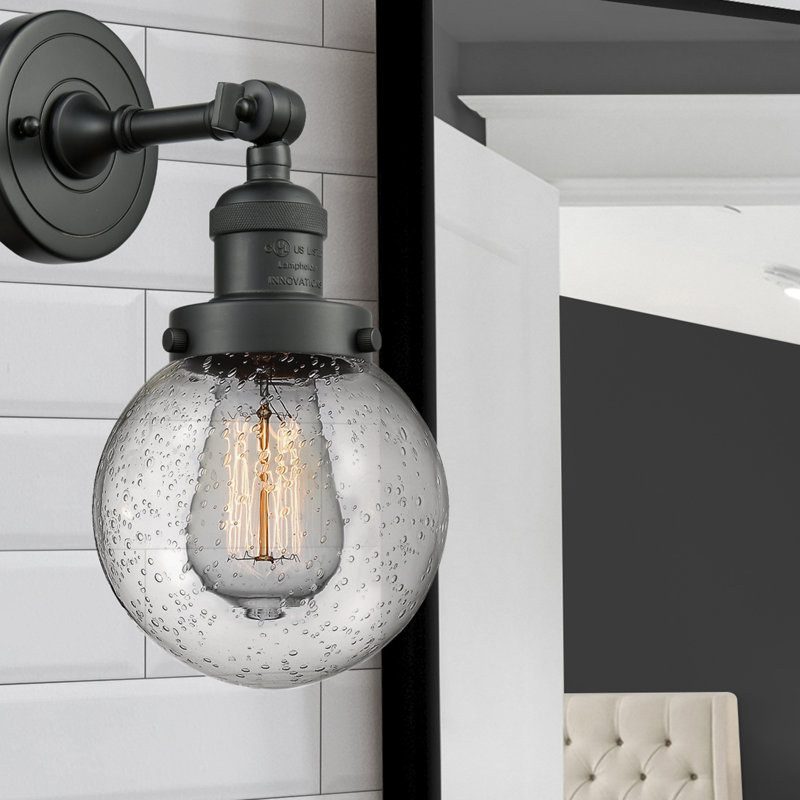 Clementina Dimmable Bath Sconce, 6 Watt Vinage LED Bulb, Seedy, Matte Black